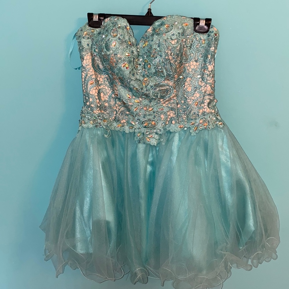 Let’s Fashion Blue Sequence & Lace Dress